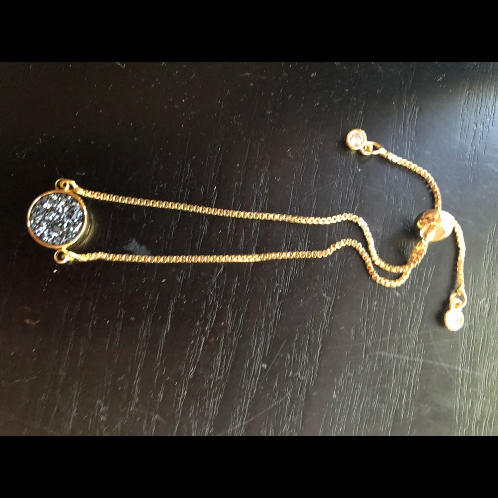 Gold Adjustable Chain  Druzy Gemstone Bracelet